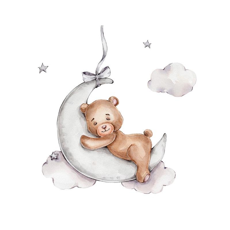 Cute Bear Canvas Painting Rainbow Moon Poster Cloudy Balloon Wall Art Nursery Posters Kids Room Decor Canvas Prints Picture