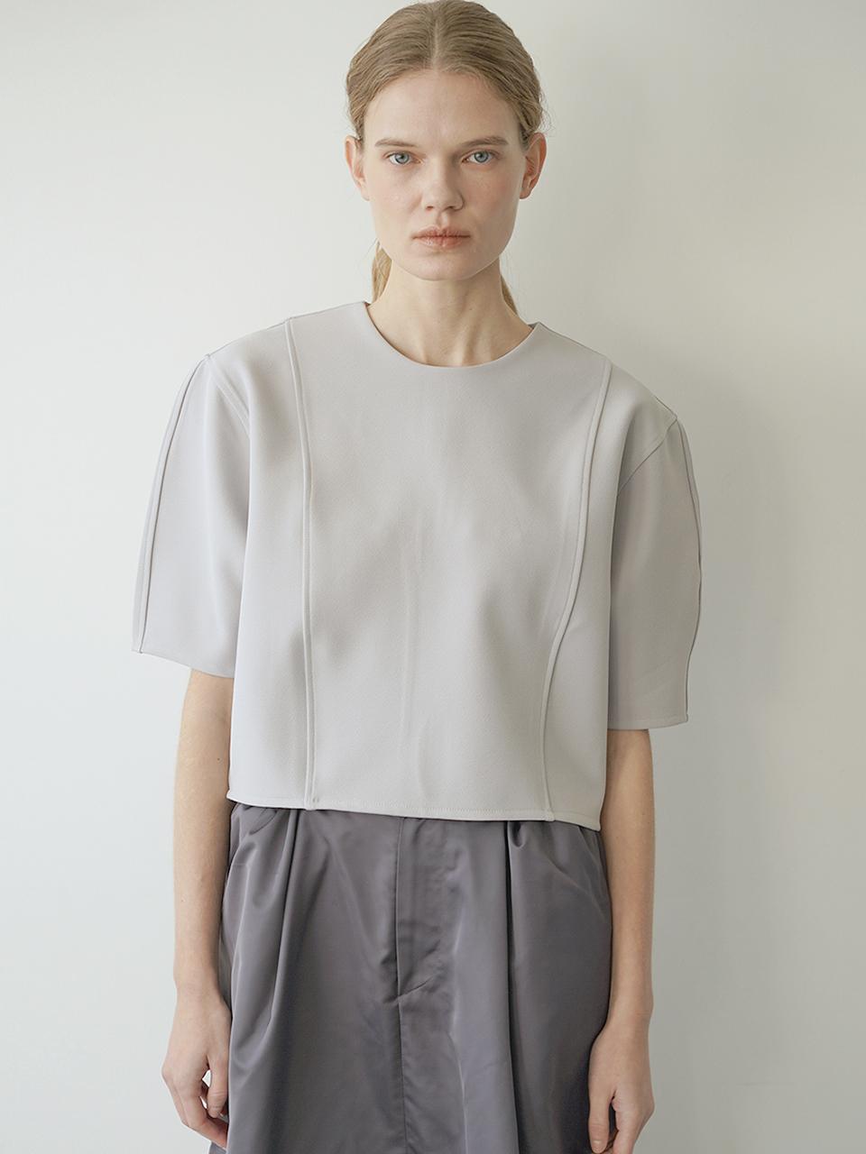 Raye Boa Voluminous Sleeve Crop Blouse Gray