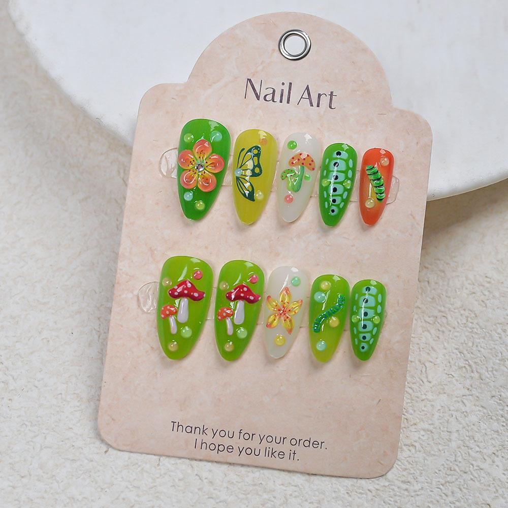 30 stuks kunstnagels spiraalvormig reliëf dopamine-geïnspireerde citroen- en sterontwerpen press-on nagels—Perfect als cadeau voor meisjes