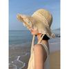 Lace Straw Sun Hat Children's Large Brim Summer Breathable Straw Hat Seaside Full Face Shading Sun Protection Hat Tide