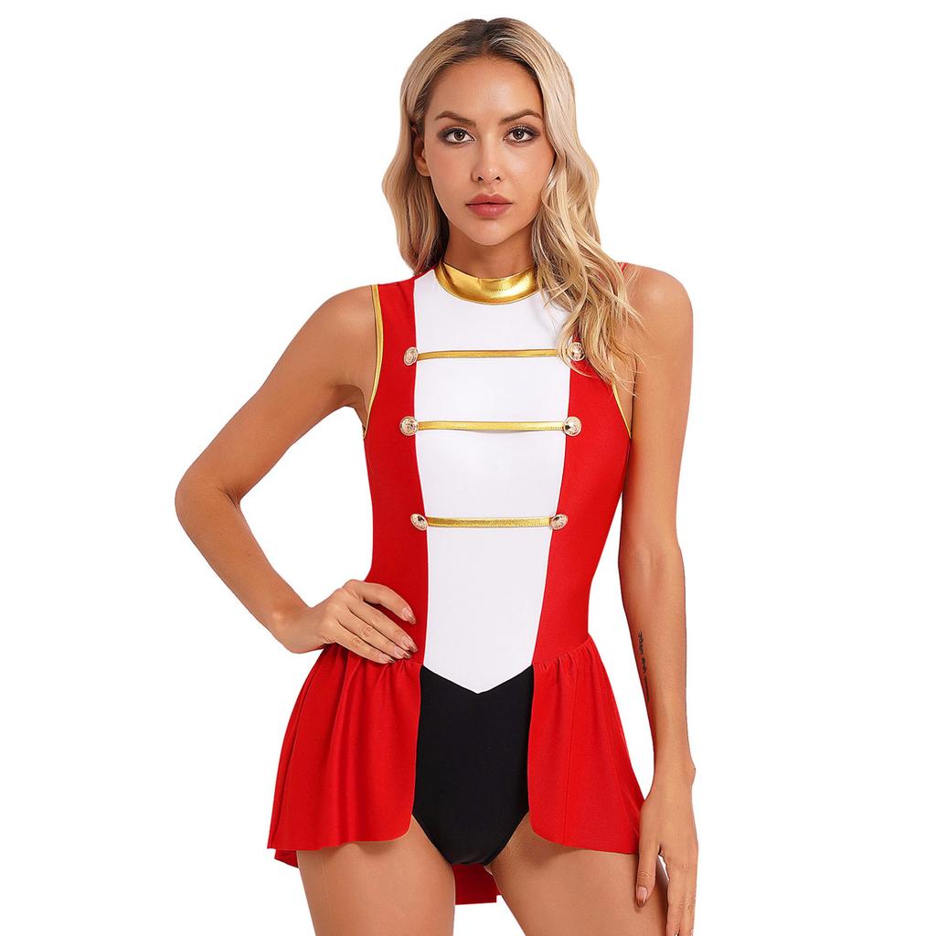 Ringmaster Performance Costume Womens Sleeveless Leotard Dress Halloween Cosplay Party Bodysuit