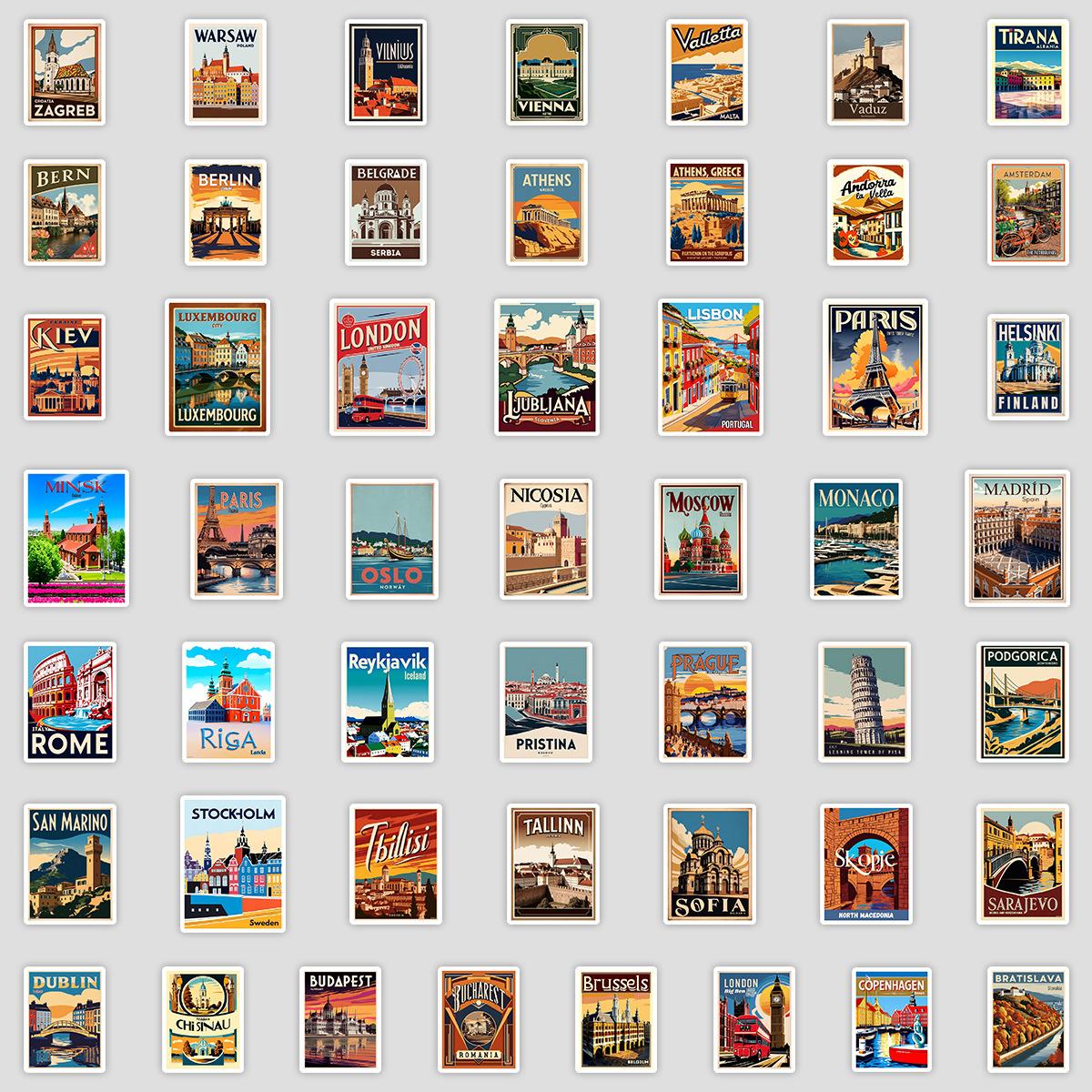 

50 Европейских дорожных граффити-наклеек Креативные дорожные наклейки Мобильный стакан для воды Ручной блокнот DIY Водонепроницаемые наклейки