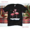 Flamingo Christmas Tree Santa Hat Xmas Light Merry T Shirt S Holiday Sweaters Winter Vintage Washed Versatile Soft