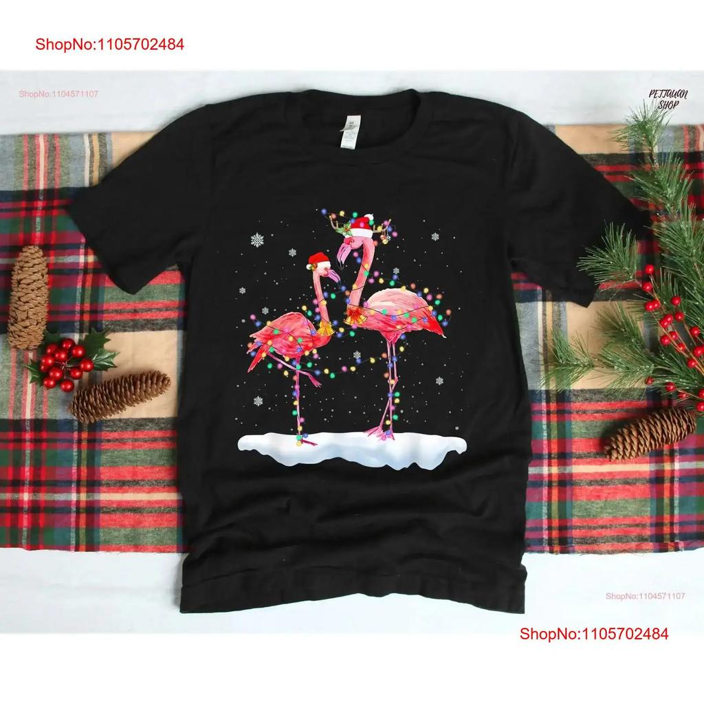 Flamingo Christmas Tree Santa Hat Xmas Light Merry T Shirt S Holiday Sweaters Winter Vintage Washed Versatile Soft