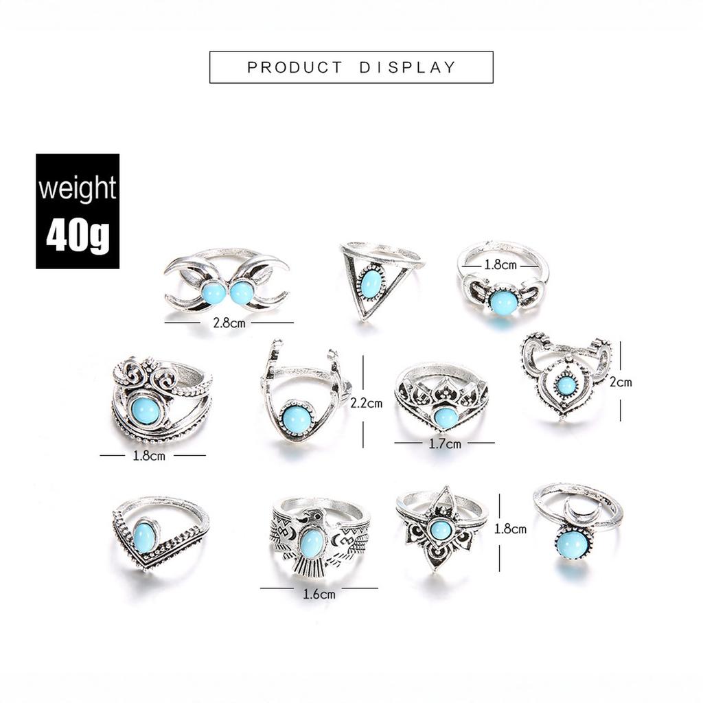 Turquoise Crescent New Punk-Style Multi-Element Ring Suits for Women Gothic Fashionable Vintage Daily All-match Jewelry