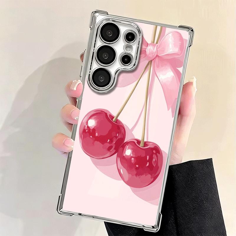 Cherry Bow Sweet Soft Phone Case For Samsung Galaxy S26 Ultra S25 Edge S24 FE S23 Plus S22 S21 + S20 Plating Anti-Fall Fundas