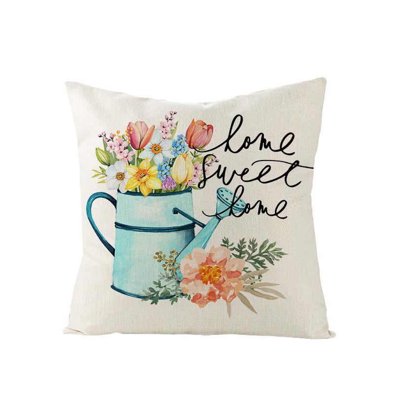 Flower Truck Pillowcase Nordic Linen Printed Sofa Pillowcase Living Room Bedroom Bedside Cushion Cover