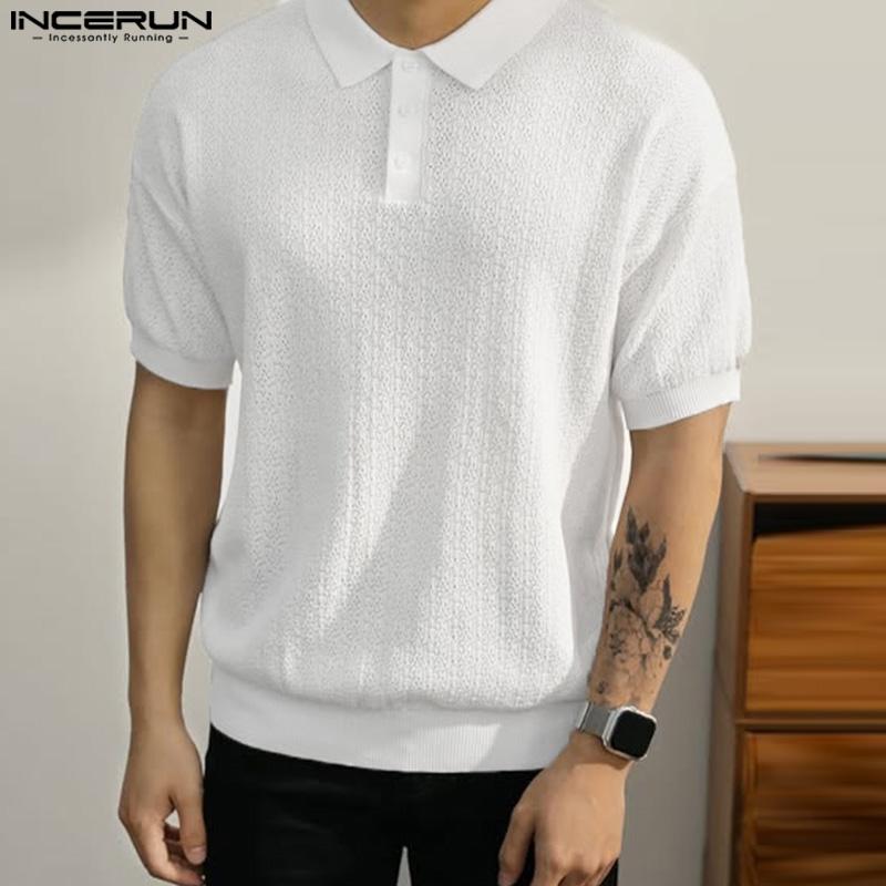 INCERUN Übergroße Herren Umlegekragen Kurzarm Textur Lässige T-Shirts Tops