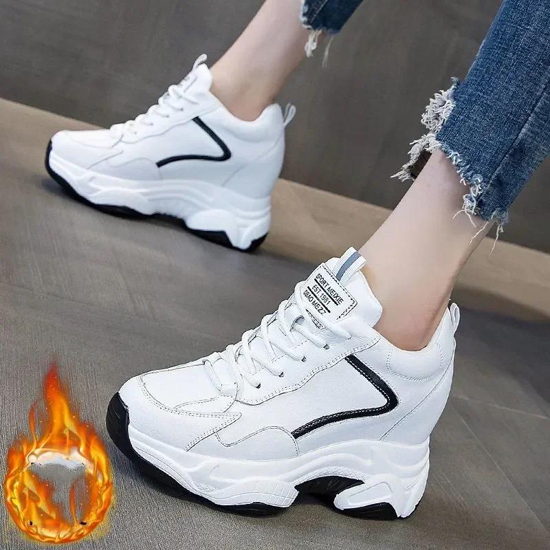 Fashion HOT SALE 9CM Platform Wedge Sneakers Chunky Shoes Genuine Leather for Women Summer Shoes Spring Autumn Walking Sneakers Fashion