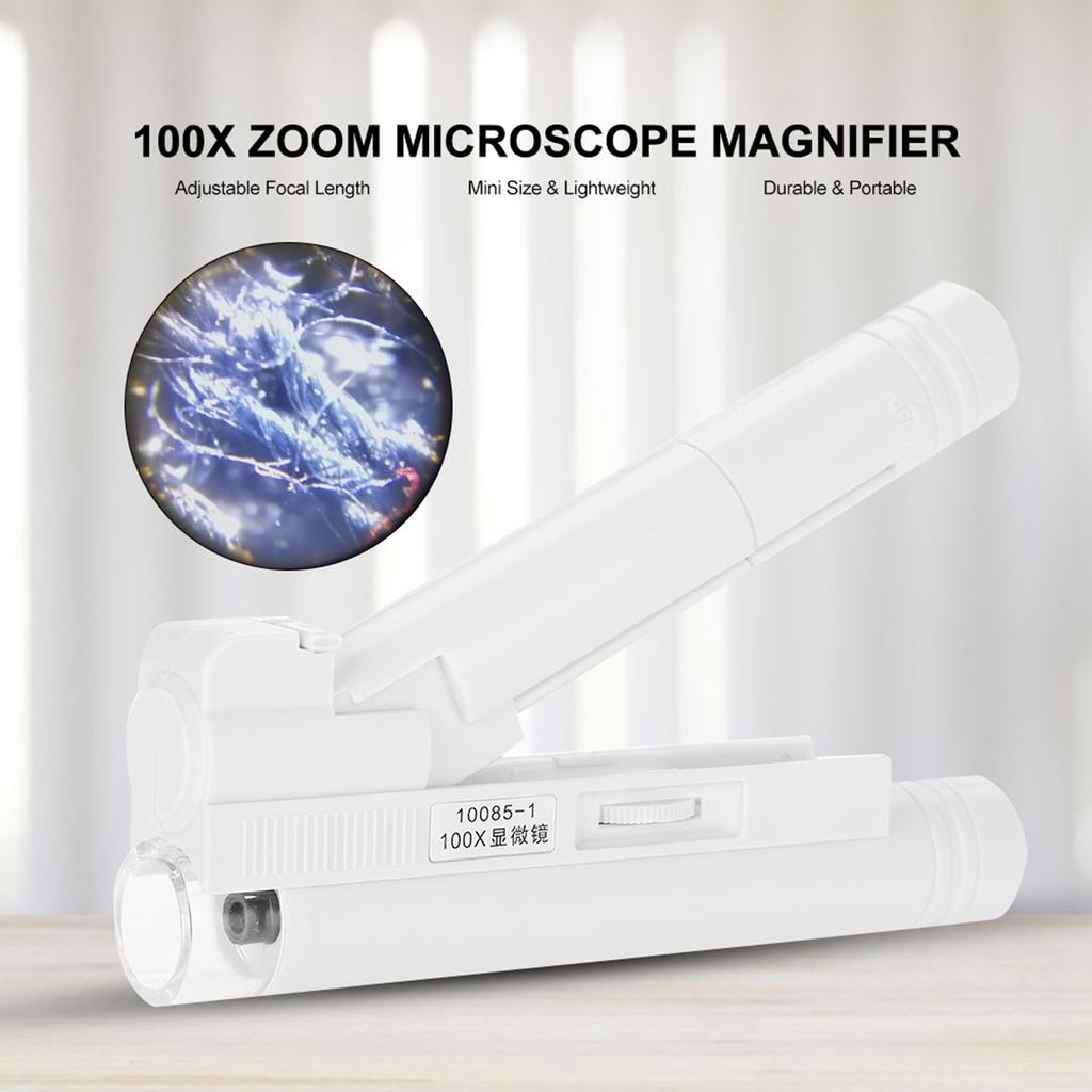 100X Zoom Mikroskop Doppelrohr Schmucklupe Taschenlupe mit LED-Licht
