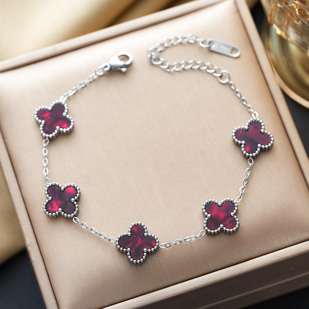 Colorful Lucky Four-leaf Clover Double-sided Bracelet Titanium Steel Non-fading Versatile Jewelry Ladies Bracelet