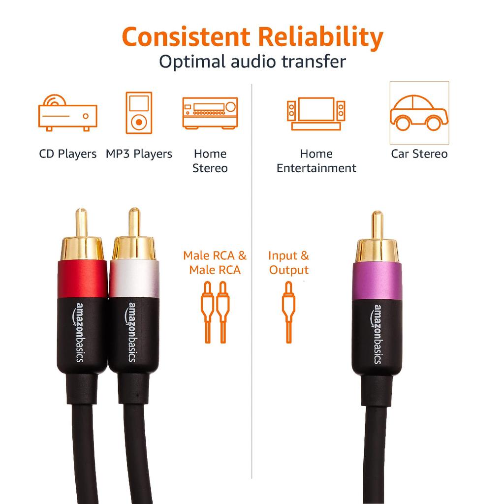 Amazon Basics RCA Audio Cable M RCA Male 2 RCA Black 2.4 (1 - Male)