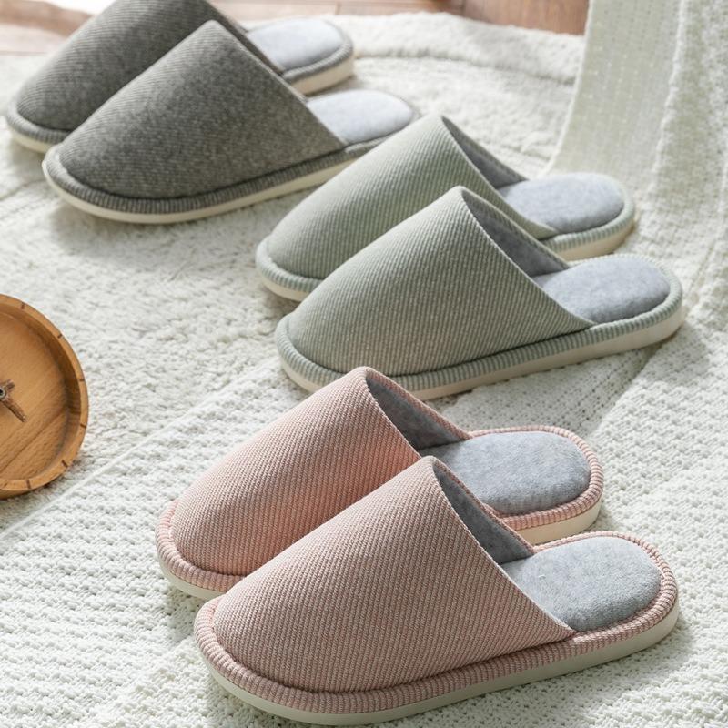 Japanese autumn and winter indoor warm cotton slippers women's household wooden floor home home non-slip couple outdoor male plus size