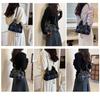 Blue Brown Plaid Woolen Drawstring Bucket Bag Women's Shoulder Bag