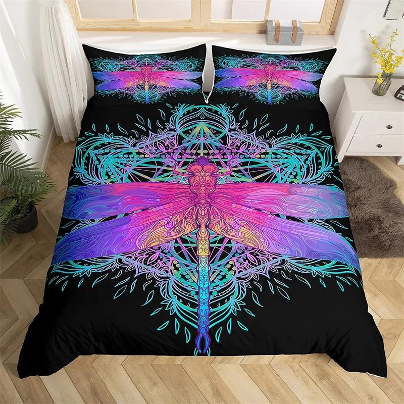Comforter Dragonfly King Queen Size Chic Animal Comforter Microfiber Bohemia Mandala Bedding Set Flowers Bed