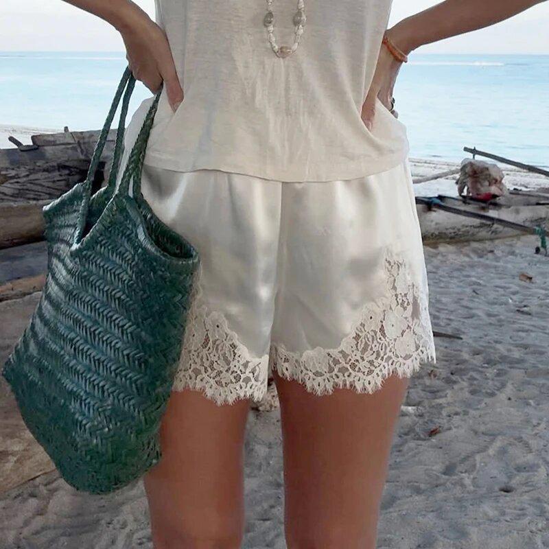 Spring & Autumn Women's Fashion Wide-Leg Shorts with Lace Trim