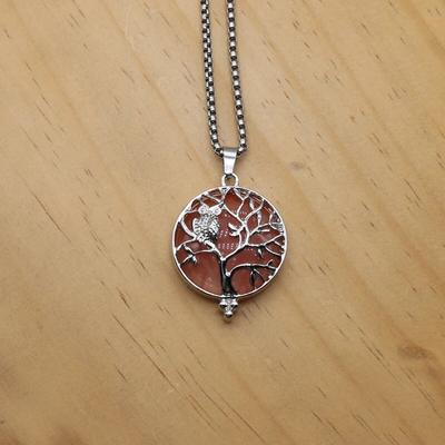 Life-Tree Necklace Natural Stone Green Aventurine/Lapis Lazuli Pendant For Girls Women Birthday Gift Chain Length 60CM