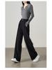 2026 Women's Black Cotton High-Waisted Wide-Leg Pants - Loose, Slimming, and Floor-Length for Spring and Autumn.