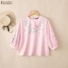 ZANZEA Blusa holgada informal con cuello redondo y manga 3/4 con estampado floral para mujer