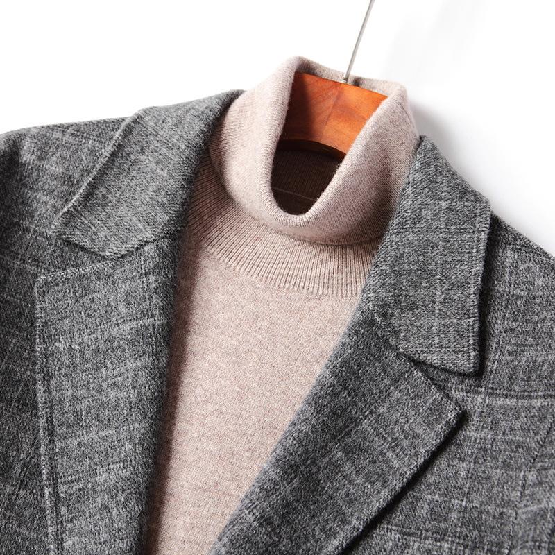 Men's Coat Autumn and Winter Handmade Double-sided Tweed Jacket Business Casual Woolen Shirt Version Plaid Jacket