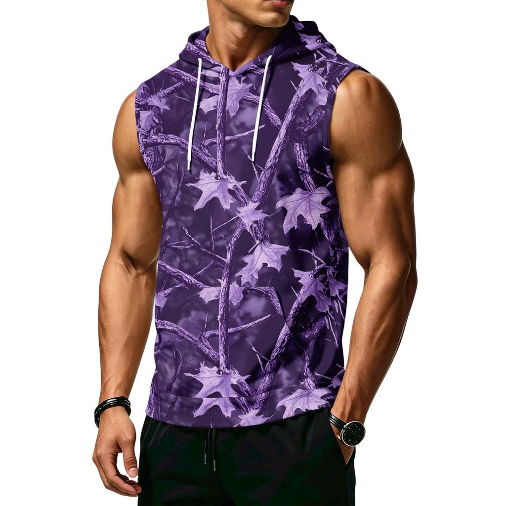 Men's Print Sleeveless Hoodie with Pockets and Drawstring - Casual Tank Top Vest for Outdoor Sports