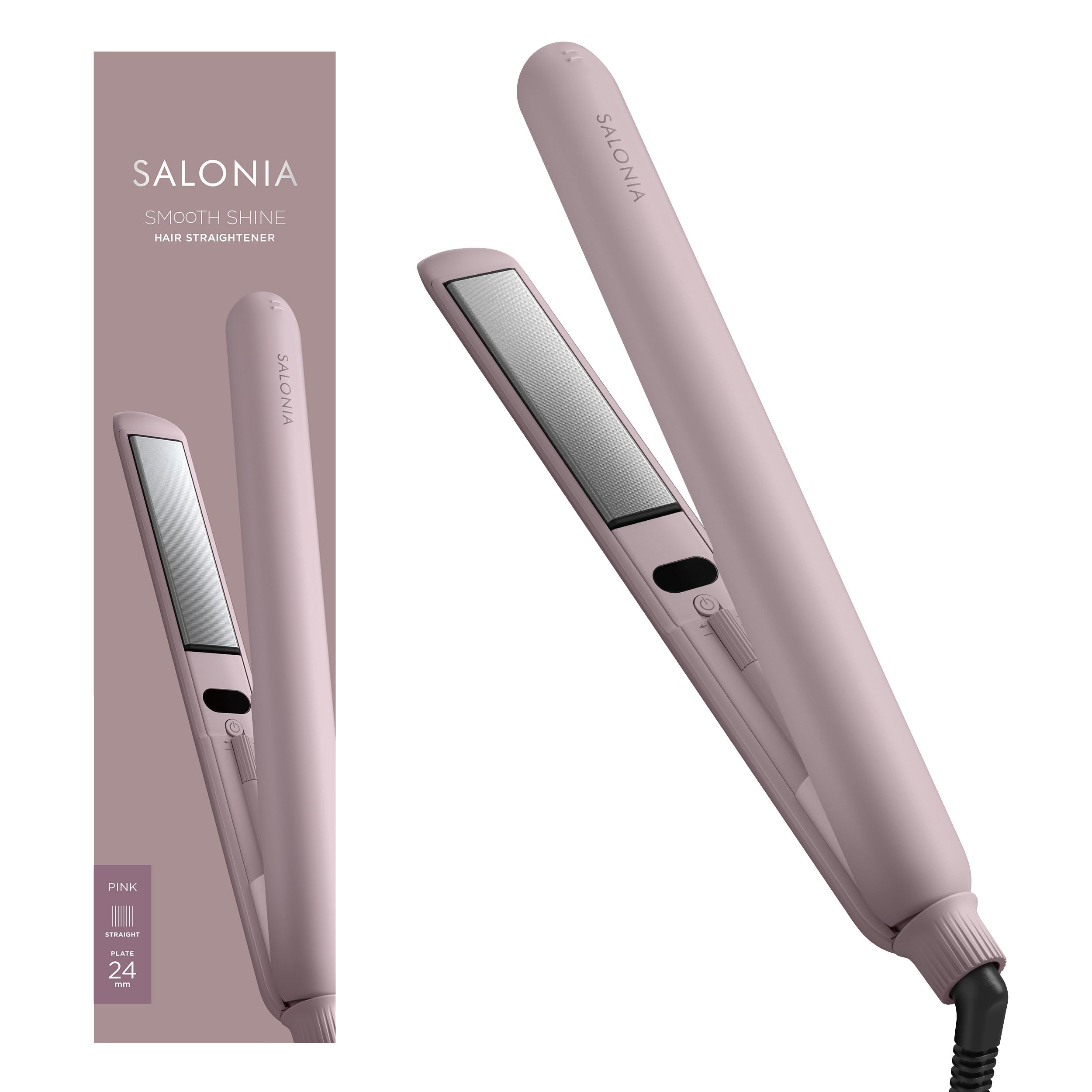 SALONIA Smooth Shine Pink Straightener/Hair Iron, 24mm, розовый