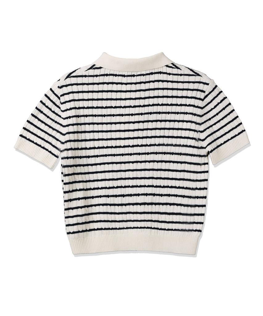 WACKY WILLY Women'S Lily Wappen Cable Collar Short Sleeve Knit Navy