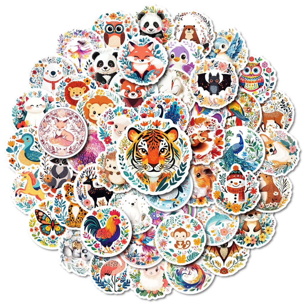 50 Hand-Drawn Cartoon Jungle Animals Mix And Match Graffiti Stickers Waterproof Stickers Decorative Skateboard Water Glasses