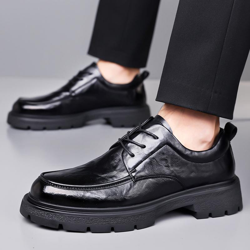 High Quality Thick Soled Comfortable Workwear Shoes Men's Fashion Versatile Big Toe Leather Shoes, Branded Business Casual Shoes