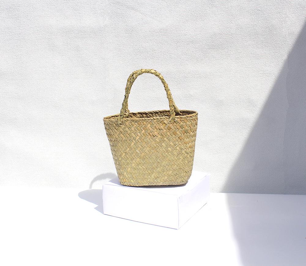 High-End Retro Woven Straw Handbag: Color Block Beach Basket