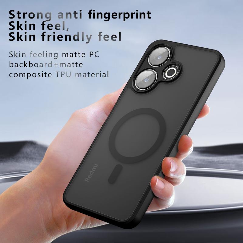For Redmi 13 Note 13R Poco M6 Case Matte Magsafe Drop-proof Built-in Airbag Corner Non-yellowing Material Soft Cover