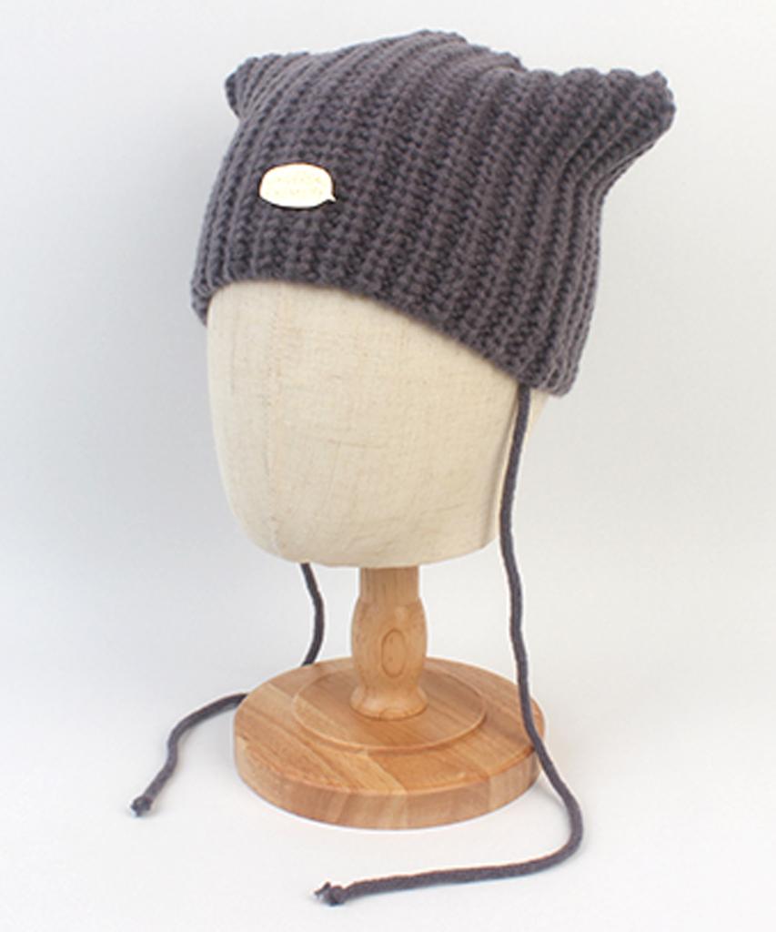 Yunibeosyeolkemiseuteuli Cat Knit Gray String Beanie Cat Hat