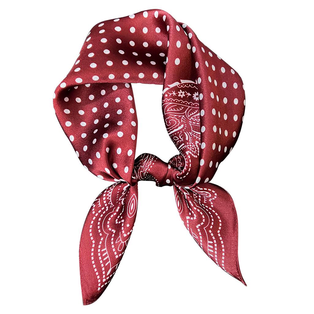 Women Silk Scarf White Polka Dot Small Square Scarf Fashion Decorative Neckerchief For Spring Summer
