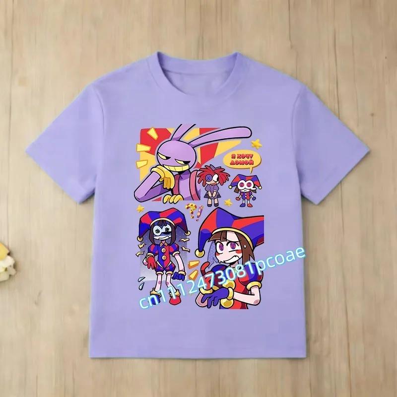 Children Short Sleeve T Shirts The Amazing Digital Circus Anime Cartoon Print Cotton Top Boys Girls Summer Casual Crew Neck Tees