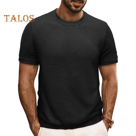 Vogue Wardrobe Zomer Heren Tops Gebreid Ronde Hals Korte Mouwen Effen Kleur Geribbeld Elastisch T-shirt Slim Fit Pullover Casual Dagelijkse Kleding S zwart