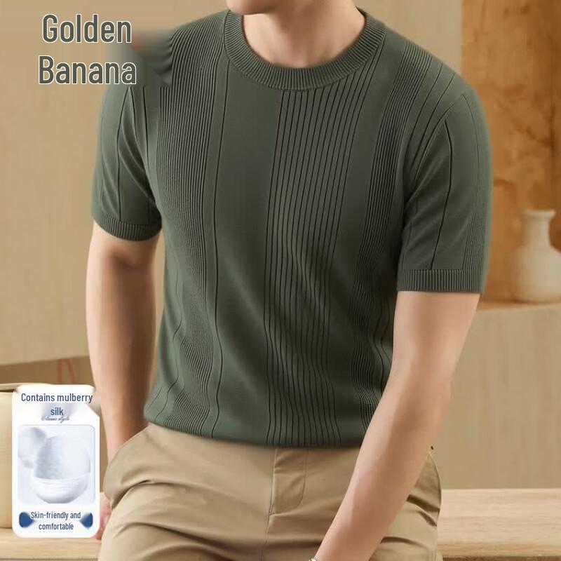 Jinjuan Men s Mulberry Silk & Linen Blend Striped T-Shirt L