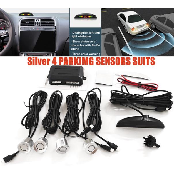 US 4 Parking Silver Sensors Led Backup Reverse Rear Radar System Alert Alarm Kit