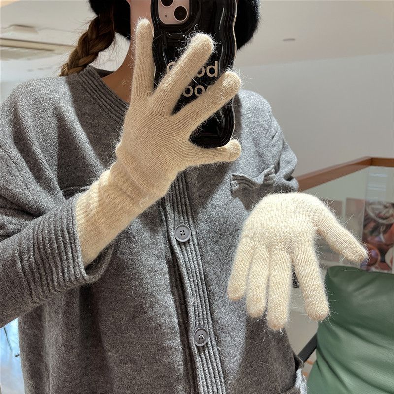 Thickened Thermal Knitted Gloves Rabbit Fur Split Finger Long Gloves Autumn Winter Warm Gloves