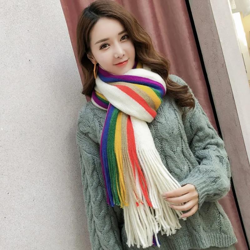 Buy Rainbow Scarf Women Winter Long Thick Korean Version of Wild ...