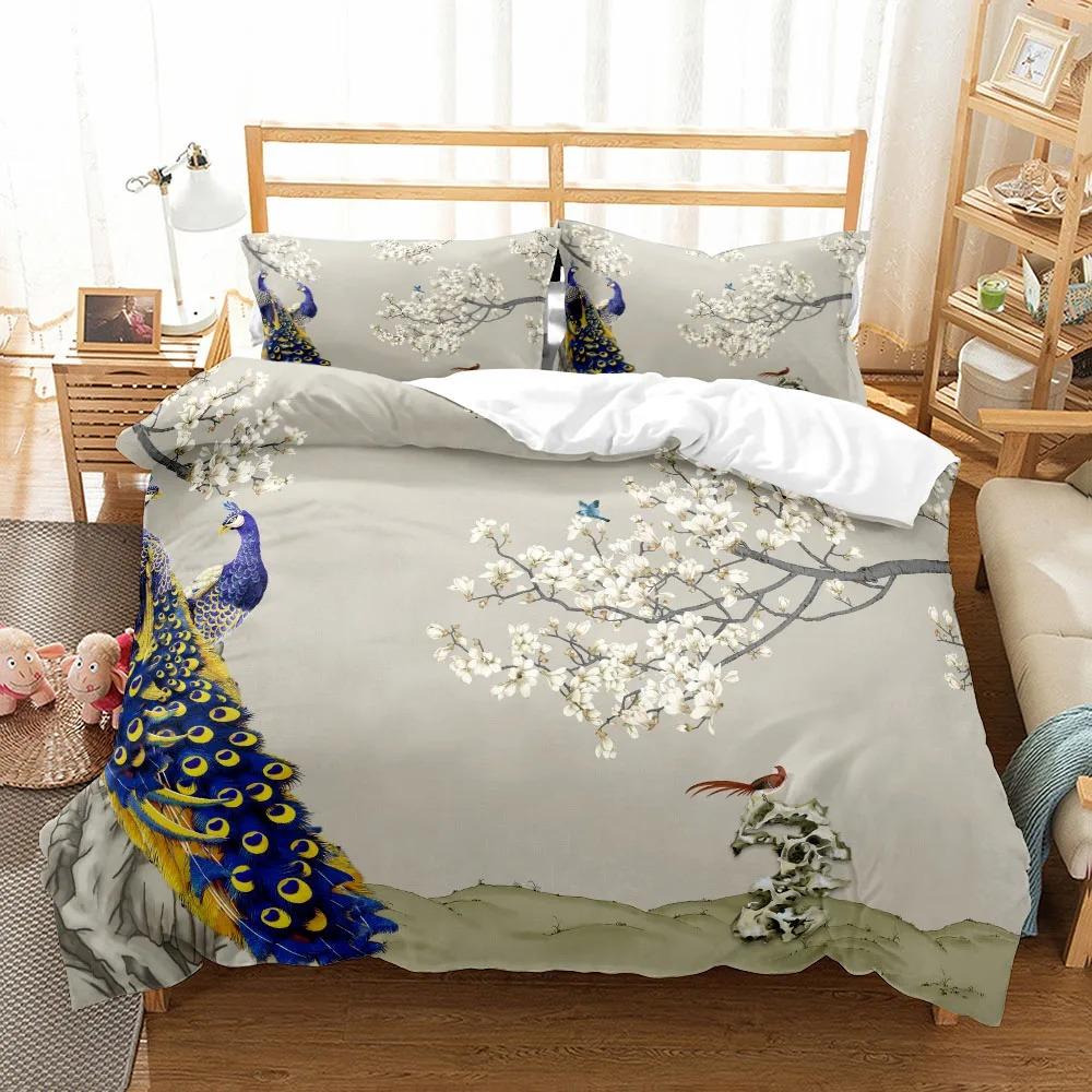 Ensemble de Literie 3D Art Paon Gracieux Simple Twin Double Queen King Cal King Taille Ensemble de Linge de Lit