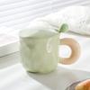 Hrnek Milk Fufu s víčkem a lžičkou, roztomilý dívčí, keramický hrnek na kávu s vysokým uchem, pro páry, do kanceláře, ke snídani