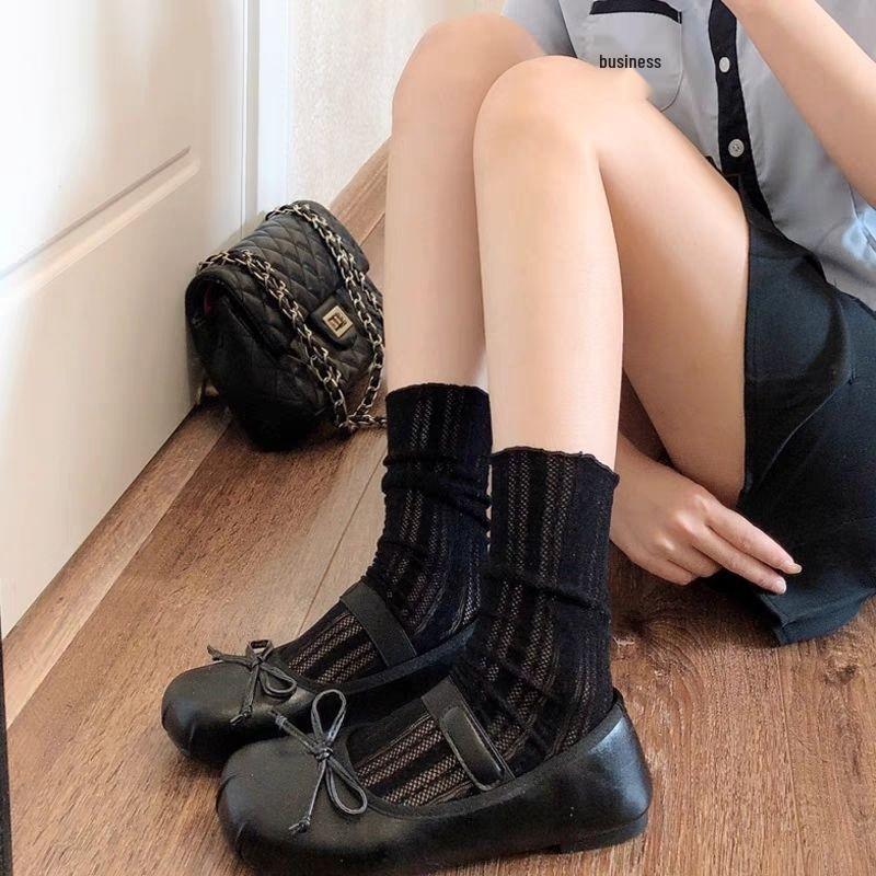 Women's White Lace Scrunch Mid-Calf Summer Socks - Mesh, JK Style, Ideal for Mary Jane Shoes