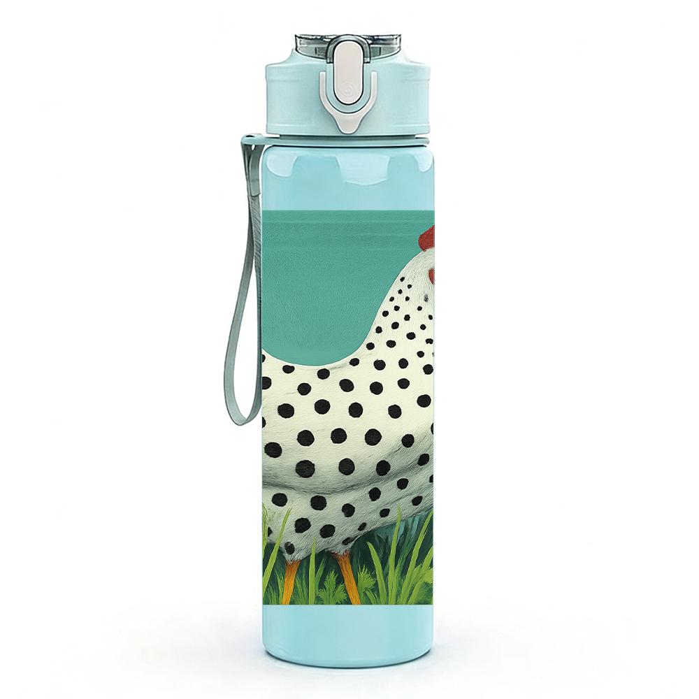 1PC White Spotted Hen Figure 750ml Color Plastic Sports Water Bottle Leakproof Flip Straw Lid For Sports Office Home Use
