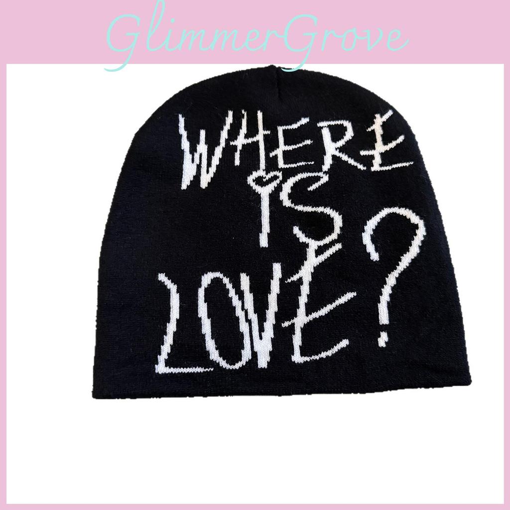 Korean Winter Knit Cap For Women With Letter Print Style Casual Cold Weather Hat
