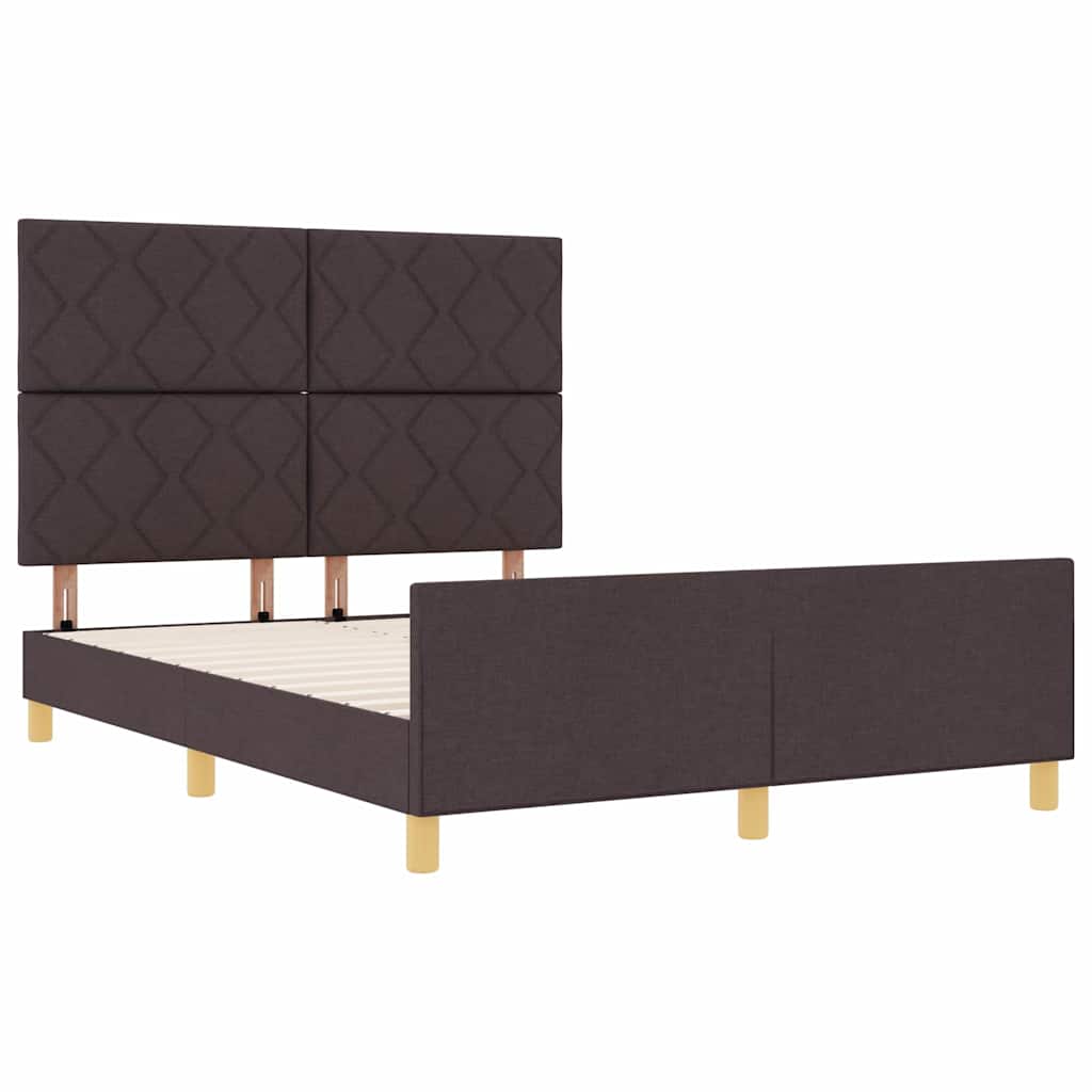Bed Frame with Headboard Dark Brown 140 X 190 Cm Fabric
