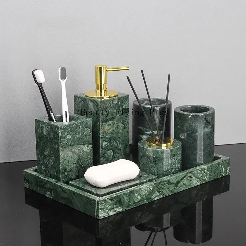 Indian Green Natural Marble Bathroom Accessories Retro Soap Dispenser Soap Dish Toothbrush Holder Tissue Box Bathroom Toiletry