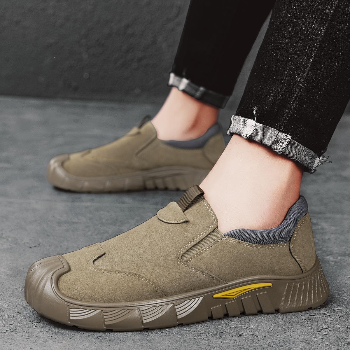 

Fashion Men s Khaki Suede Loafers - Slip on Sports Shoes with Comfortable Thick Sole and Yellow Decoration Suitable for Daily Walking 39 хаки