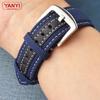 Nylon Watchband 22mm Leather Bottom Watch Strap for B-reitling M-ido O-mega Armani C-itizen Watches Band Canva Bracelet