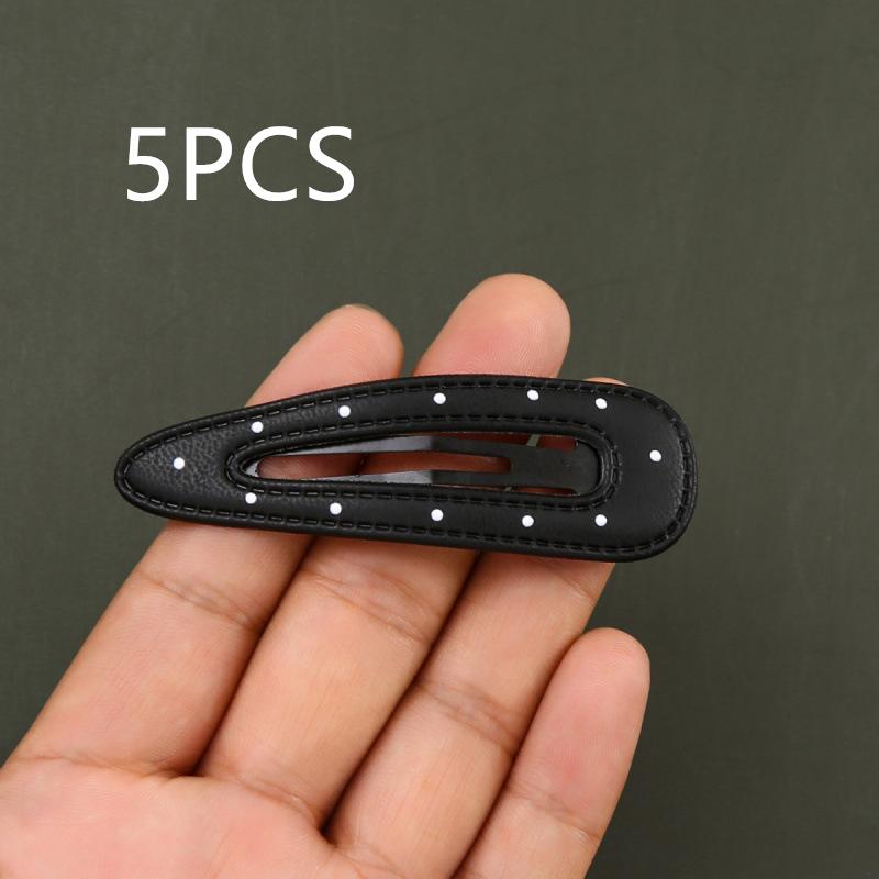 

[ZYAS]5pcs Black White Polka Dot Leather Hair Clips Women s Bangs BB Clips Cool Sweet Girls Hair Accories Simple Clips