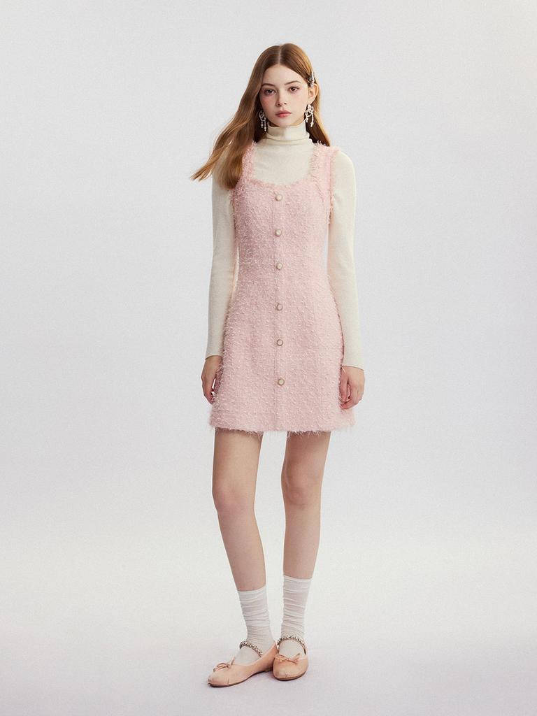 Sinseuden Powder Pink Tweed Mini Dress